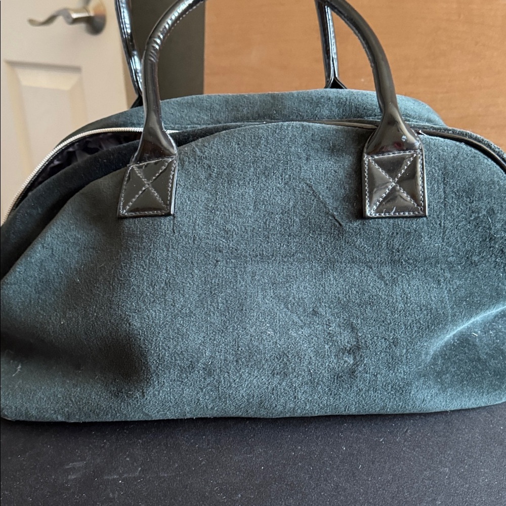 Victoria's Secret Black Suede Travel Tote with Glossy Black Trim Handle - Picture 4 of 6